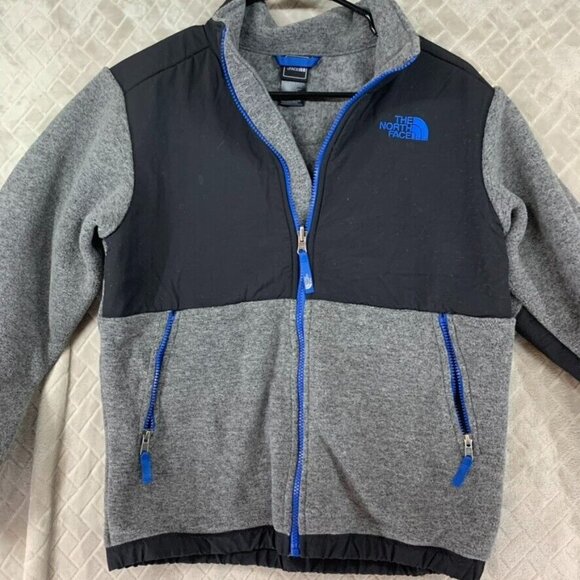 The North Face Youth L 14/16 Fleece Sweatshirt Two Tone Gray Full Zip Logo - Picture 2 of 16